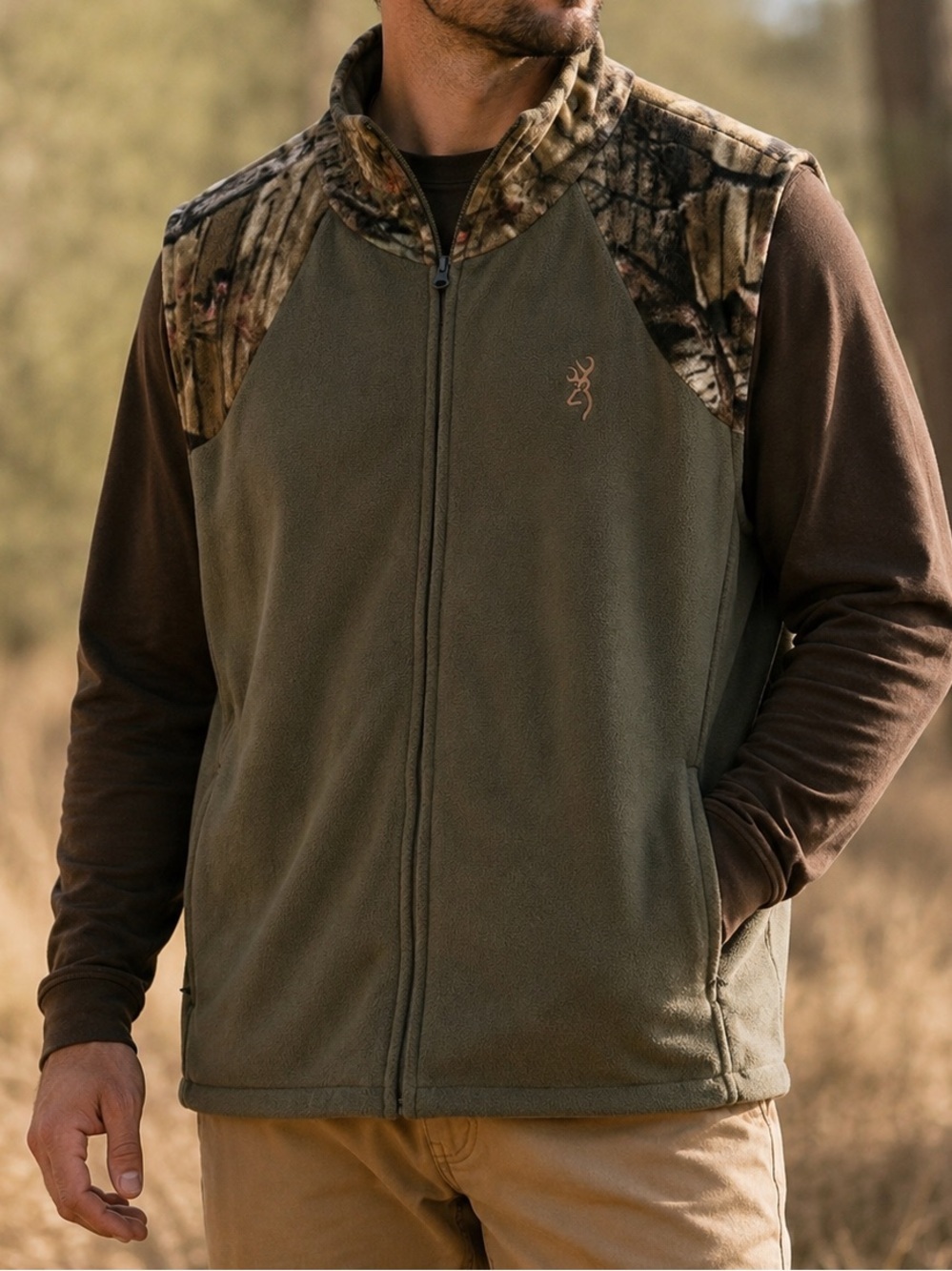 Browning Camo Fleece Hunting Vest Olive Green Full Zip Men’s XXL